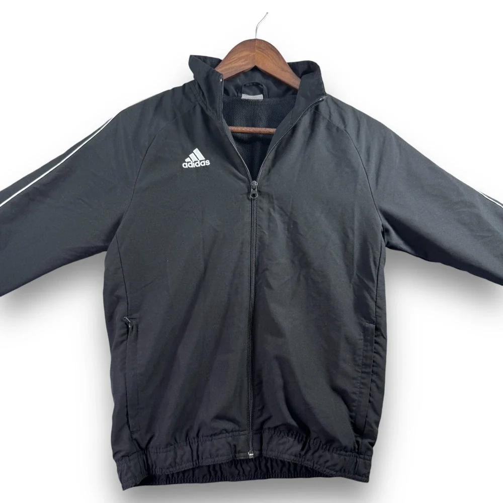 Adidas Boys Track Jacket Black Full Zip Three Stripes Youth Size M 10-12